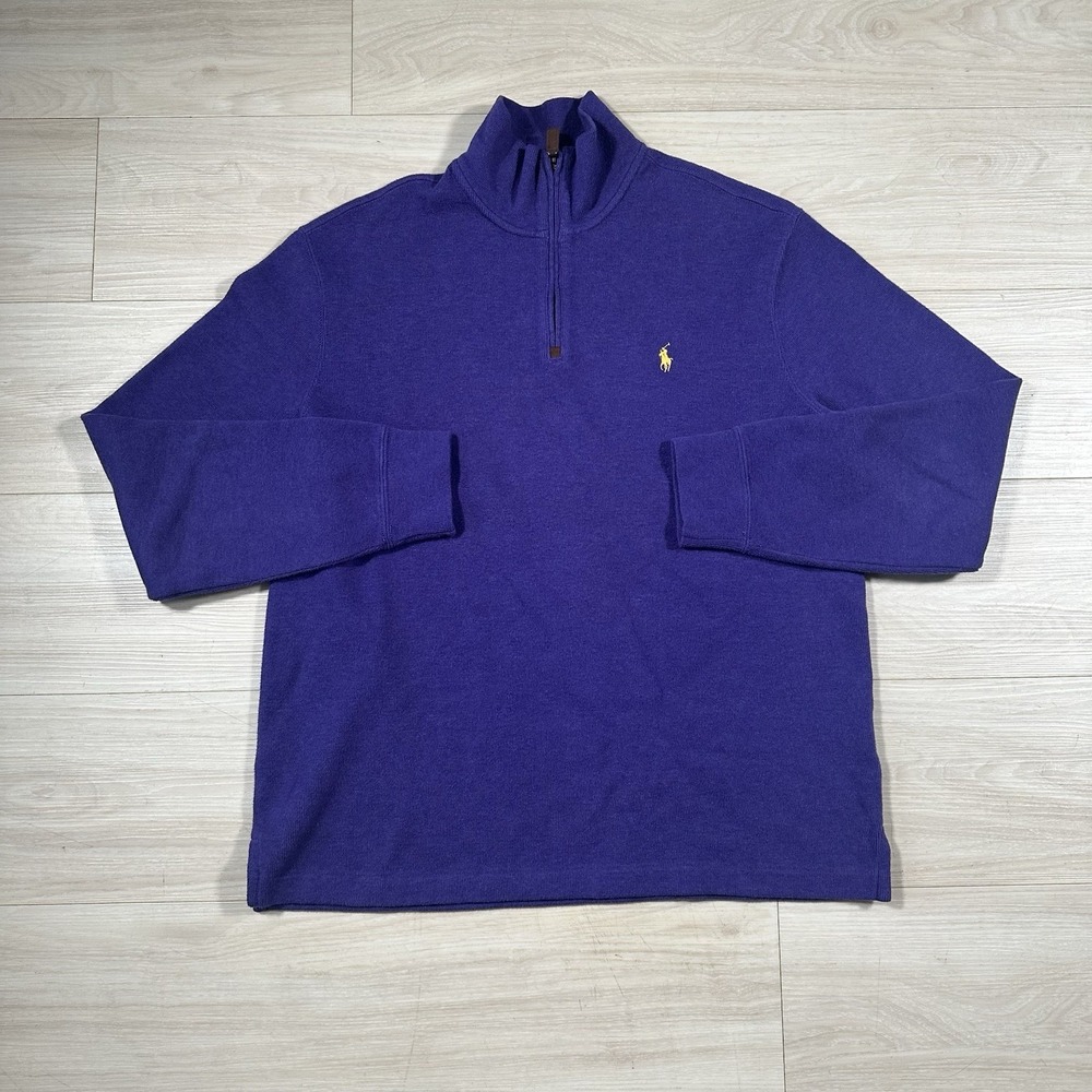 Polo Ralph Lauren Quarter Zip Pullover Mens Large Purple Cotton Mock Neck Preppy